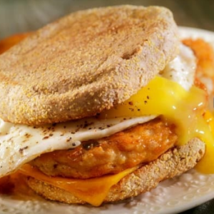 Beef Sausage egg and Cheese sandwich
